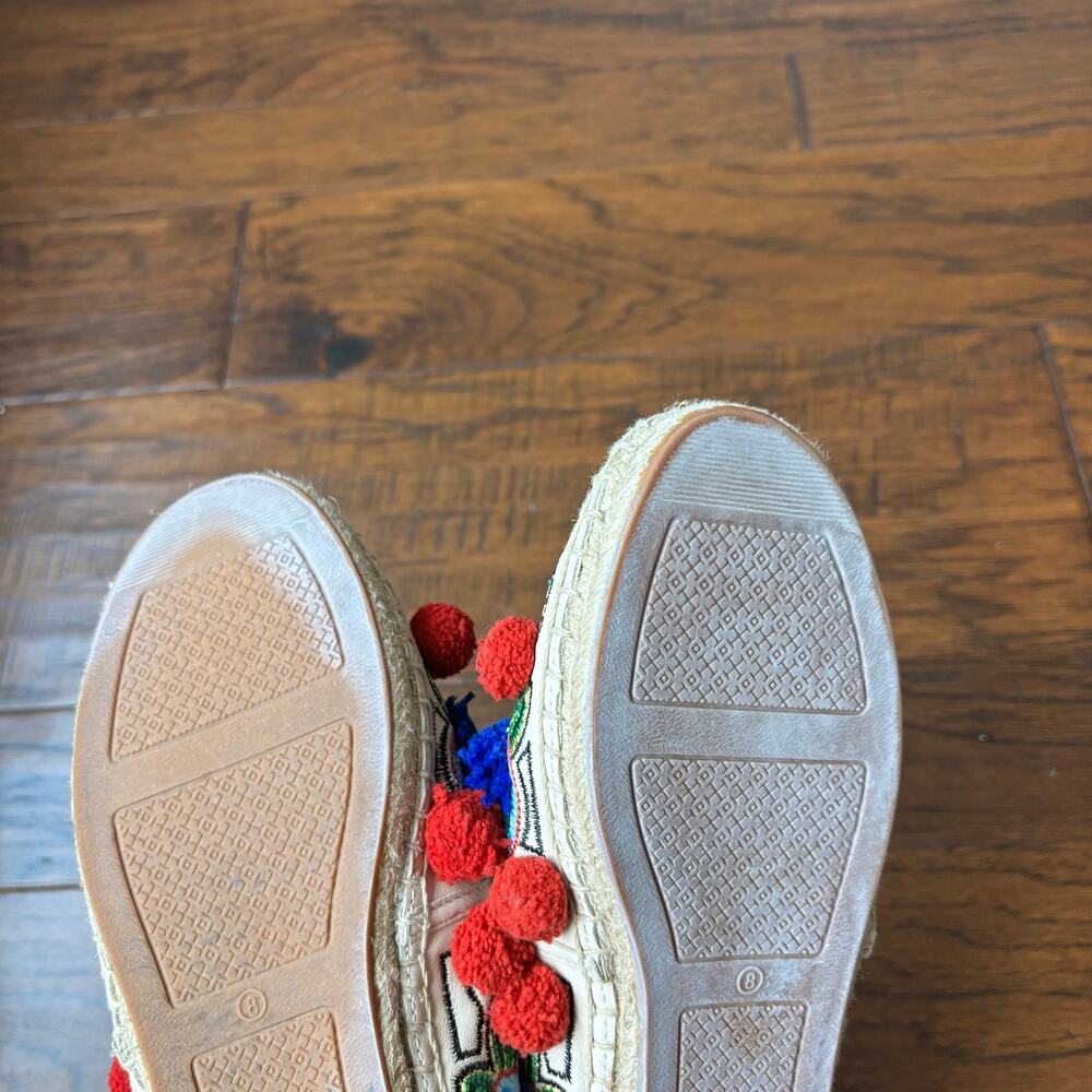 Tory Burch Ellis Pom-pom Embroidered Leather Textile Espadrille Flats Size 8 - Picture 7 of 13